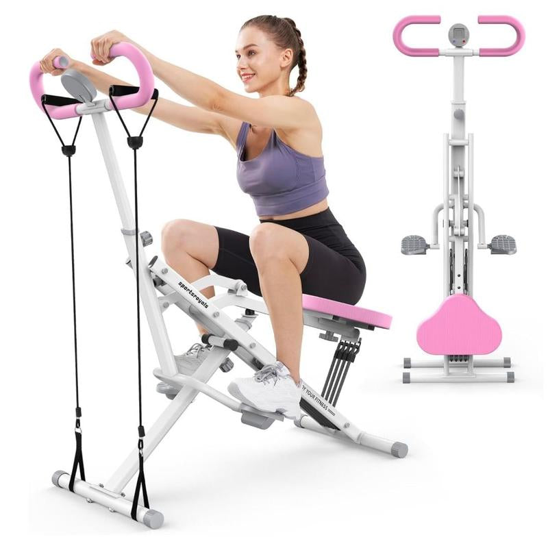 Pink Squat Machine – Adjustable, Foldable Core Exercise Machine with 330Lbs Capacity & 4 Resistance Bands – Multi-Function Home Gym Equipment