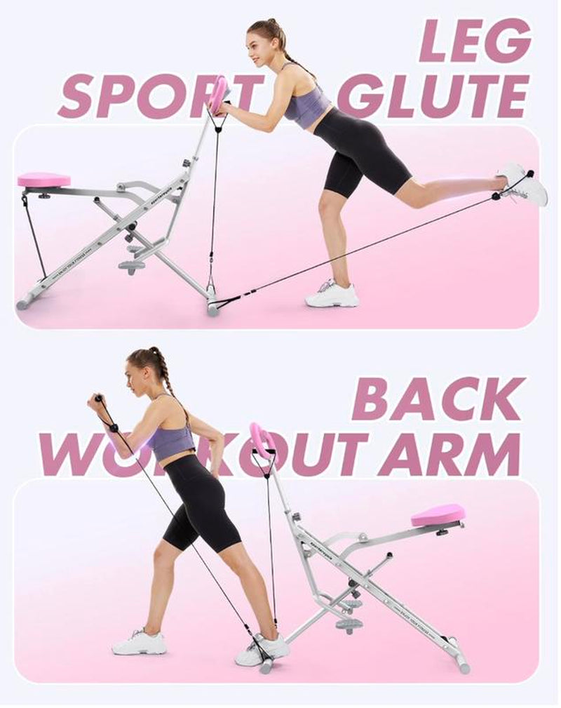 Pink Squat Machine – Adjustable, Foldable Core Exercise Machine with 330Lbs Capacity & 4 Resistance Bands – Multi-Function Home Gym Equipment