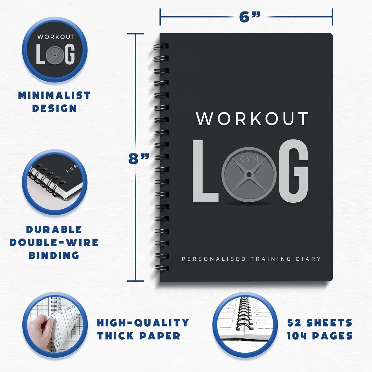 Workout Planner for Daily Fitness Tracking & Goals Setting - A5 Size, 6” X 8”, Charcoal Gray - Men & Women Personal Home & Gym Training Diary - Log Book Journal - by